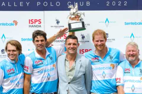 Jubilant Prince Harry lifts trophy after winning polo title with team in charity tournament where..