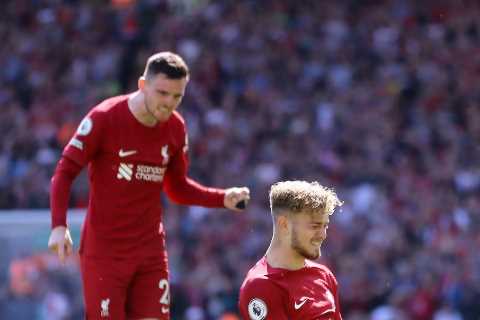 Liverpool star Harvey Elliott breaks down in tears as he dedicates goal in 9-0 Bournemouth win to..