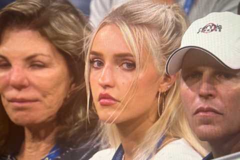 Taylor Fritz’s model girlfriend Morgan Riddle looks grumpy as she watches his shock US Open..