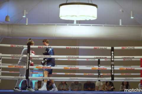 Watch Eddie Hearn FLOOR Matchroom right hand man in sparring with brutal body shot as he shows off..