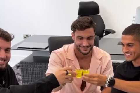 Love Island champ Davide Sanclimenti celebrates with shots after signing six-figure fashion deal