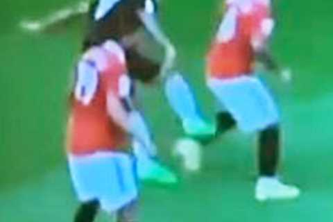 Watch moment frustrated Gabriel Jesus appears to kick out at Lisandro Martinez in Arsenal loss but..