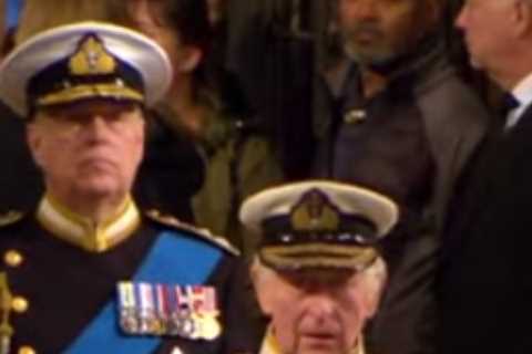 Prince Andrew appears in military uniform as he stands vigil beside Queen’s coffin with King..