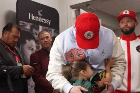 Watch adorable moment Canelo Alvarez’s daughter runs into boxing star’s changing room to celebrate..
