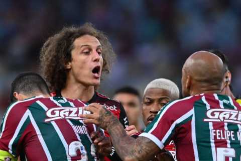 Watch furious ex-Arsenal ace David Luiz square up to Fluminense bad-boy Felipe Melo as FIVE sent..