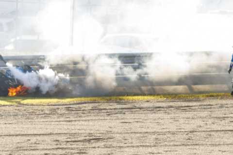 Watch MotoGP rider’s bike catch fire MID-RACE as home favourite Takuya Tsuda has lucky escape in..