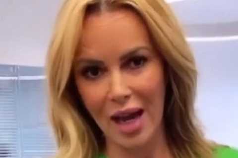 Amanda Holden goes braless in skintight green dress as she struts through Heart Radio office