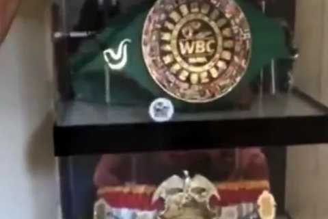 Tyson Fury shows off huge belt collection but HIDES IBF world title after being stripped before..