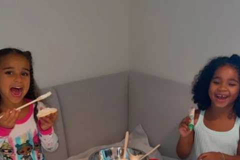 Khloe Kardashian shows off messy kitchen as daughter True, 4, &amp; niece Dream, 5, bake Mickey..