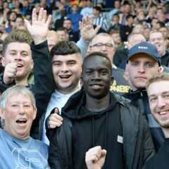 Newcastle’s new wonderkid signing Garang Kuol watches Toon vs Fulham with away fans at Craven..