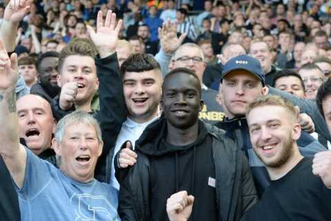 Newcastle’s new wonderkid signing Garang Kuol watches Toon vs Fulham with away fans at Craven..