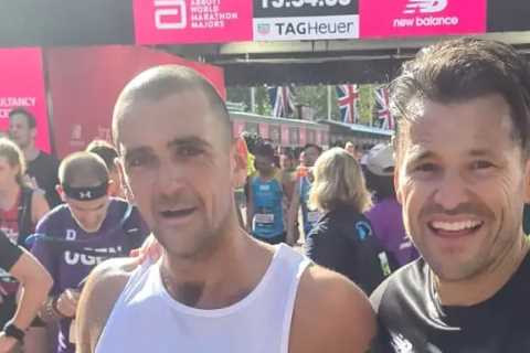 I had no idea who Mark Wright was when I helped him over London Marathon finishing line