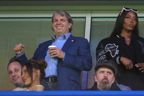 Chelsea supremo Todd Boehly watches AC Milan thrashing with Naomi Campbell as Ted Lasso cast turn..