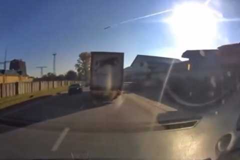 Terrifying clip shows rocket explode yards from lorry rescuing horses as trainer Gay Kelleway..