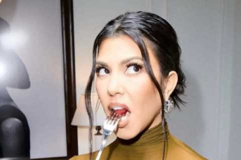 Kourtney Kardashian nearly busts out of see-through green satin dress in sexy Lemme ad after..
