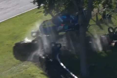 Heart-stopping moment race driver’s £170k Porsche flies through air at 100mph and almost crushes..