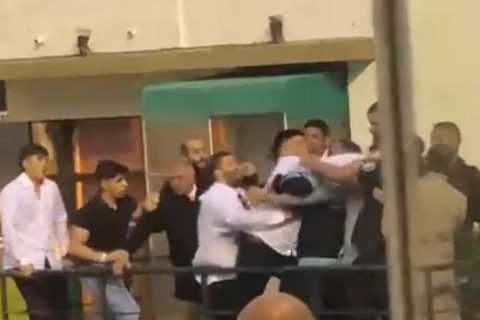 Watch brawl erupt as punters punch police after winning horse is relegated to second