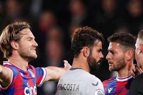 Chelsea legend Diego Costa gets into blazing row with Crystal Palace players and is hauled off..