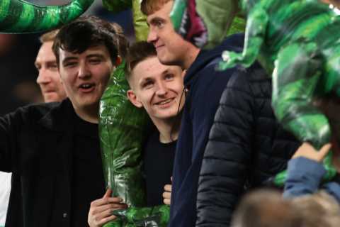 Newcastle fans take inflatable T-Rexes to St James’ Park to troll Everton’s ex-Sunderland star..