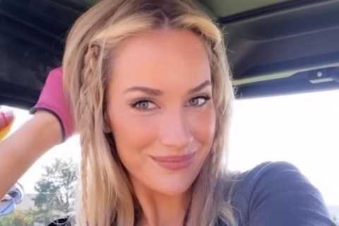 Paige Spiranac boasts her ‘boobs are out’ as she shows off extreme cleavage and nearly spills out..