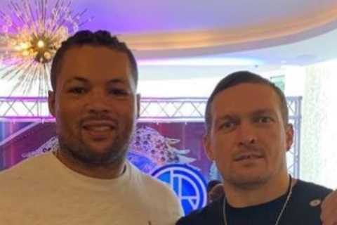 Joe Joyce and Oleksandr Usyk pictured together with Frank Warren hinting at ‘future heavyweight..