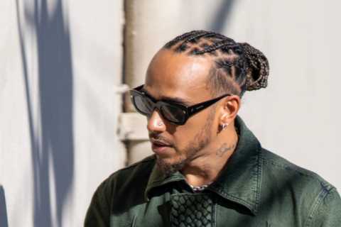 F1 icon Lewis Hamilton rocks trendy double denim to film Jimmy Kimmel Live in Hollywood after..