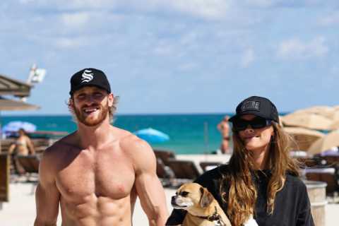 Logan Paul heads for beach break with stunning model girlfriend Nina Agdal ahead of brother Jake’s..