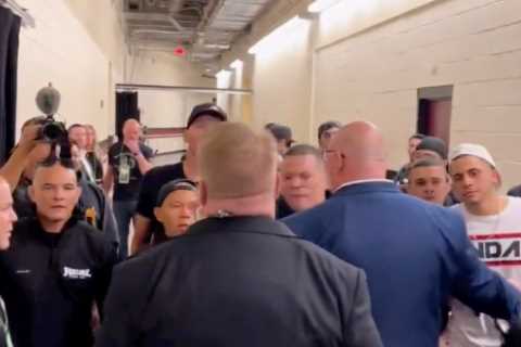 Watch Nate Diaz slap one of Jake Paul’s team backstage after shocking 20-man bust-up following..
