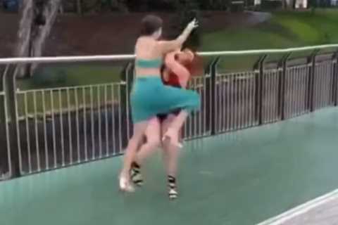 Vicious six-woman brawl erupts at the races with punches &amp; dresses flying everywhere as one..