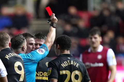 Bristol City’s home clash against Sheffield United descends into mass brawl after horror challenge..