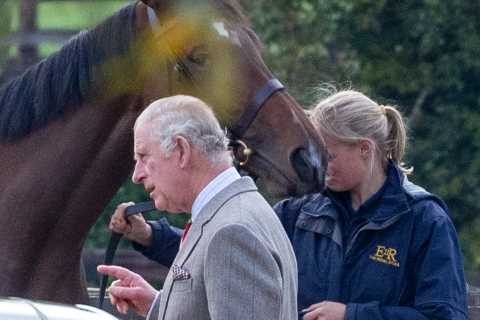King Charles pictured inspecting Queen’s racehorses before making £1m by selling 14 of them in..