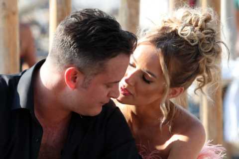 Laura Anderson and Gary Lucy look loved up as they film Celebs Go Dating finale on the beach