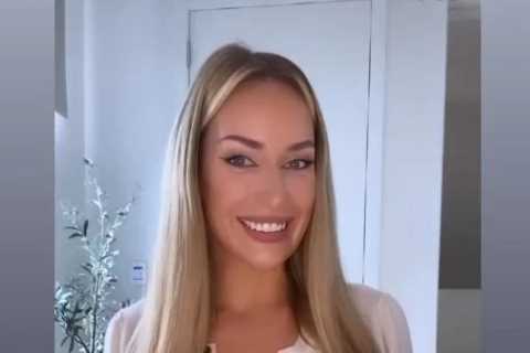 Paige Spiranac almost pops out of shirt as she puts on busty display while warning about fake..