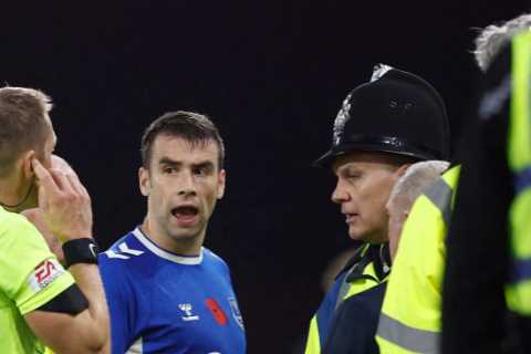 Frank Lampard forced to pull Everton stars away from fuming away end as police intervene after..