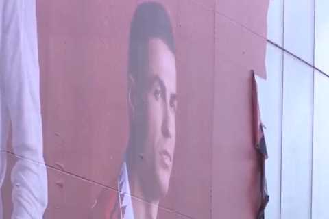 Huge Cristiano Ronaldo mural REMOVED from Old Trafford following explosive interview slamming club..