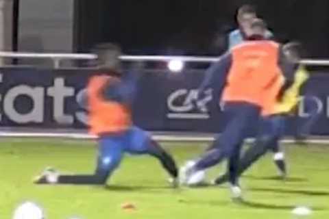 Watch Chelsea target Christopher Nkunku get injured by wild tackle in France training leaving World ..