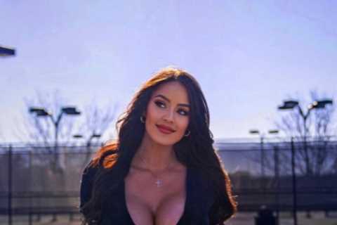 World’s sexiest tennis influencer Rachel Stuhlmann stuns in plunging top and skirt and celebrates..