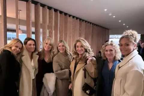 Amanda Holden dazzles in a see-through dress on glam night out with celebrity gal pals