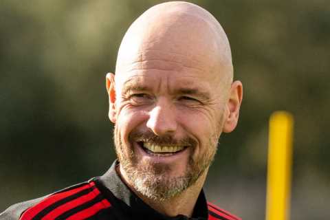 Erik ten Hag looks delighted to be back in training ahead of Premier League return alongside..