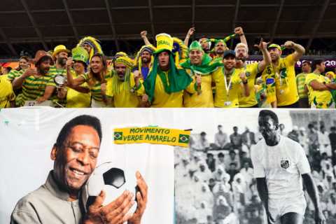 Brazil fans pay touching tribute to Pele ahead of South Korea clash as World Cup legend watches..