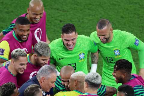 Watch 61-year-old Brazil manager Tite join in dancing celebration in first-half blitz of South..