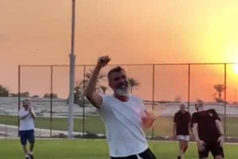 Watch Roy Keane whip off shirt and go wild after scoring winner in ITV vs BBC match against..