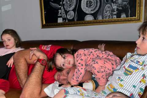 Tyson Fury bundled onto sofa by loving kids as wife Paris shares sweet snap of family movie night..