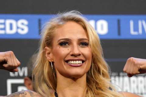 Boxing beauty Ebanie Bridges strips down to see-through lingerie at weigh-in before launching..