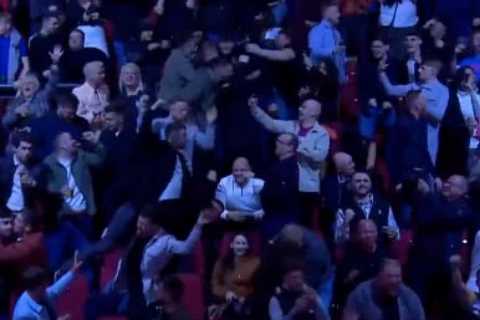 Watch England fans go wild at Josh Warrington fight as they watch Three Lions score against France..