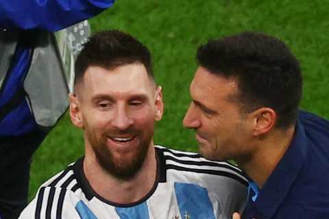 Watch as Lionel Messi reduces Argentina boss Scaloni to TEARS as pair embrace after thrashing..