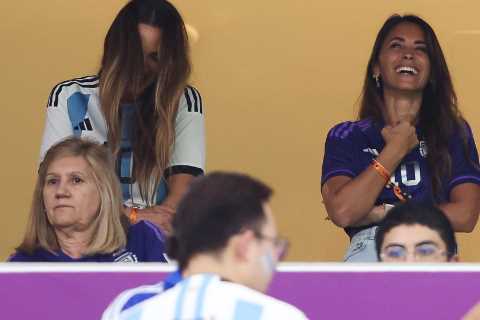 Antonela Roccuzzo beams from stands as Lionel Messi leads Argentina into World Cup final with win..