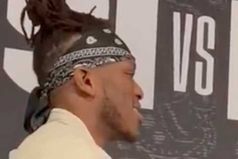 Watch KSI awkwardly laugh as he faces off with NOBODY after Dillon Danis’ no-show at press..