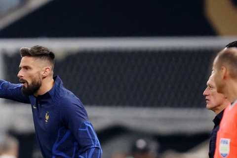 Olivier Giroud booked on the bench after getting hooked and chucking water bottle in World Cup..