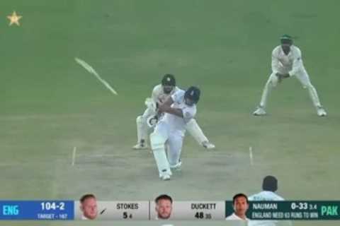 Watch Ben Stokes accidentally launch bat further than ball as England move to brink of victory in..